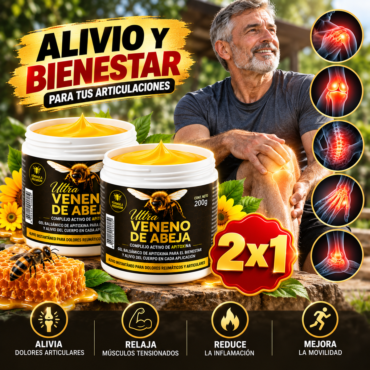 Crema de Veneno de Abejas para las Articulaciones - ¡OFERTA 2X1! - Vivir sin Molestias o Dolores es Posible